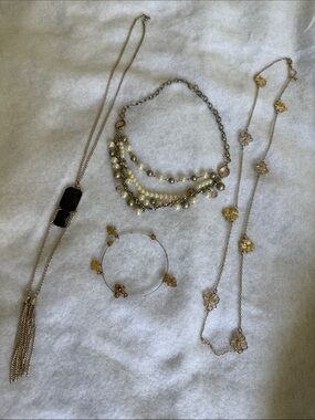 3 Gold-Tone Multi Necklace & Bracelet Jewelry Set